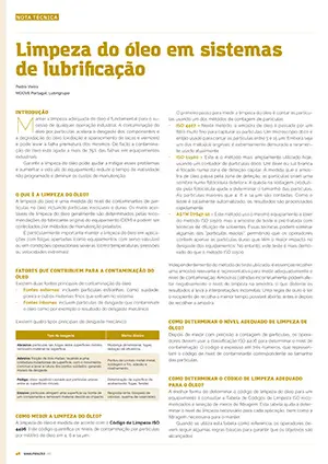 Artigo sobre Limpeza do óleo em sistemas de lubrificação