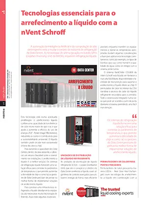 Artigo sobre tecnologias para o arrefecimento líquido com a nVent Schroff