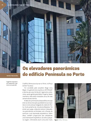 Artigo sobre os elevadores panorâmicos do edifício Península no Porto